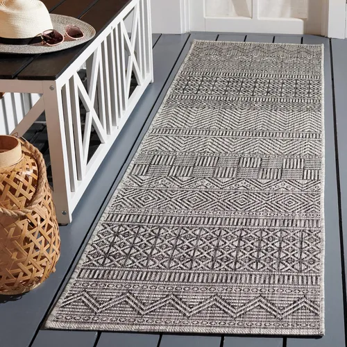 SAFAVIEH Alfombra lavable para exteriores, colección Courtyard de 2.3 x 16 pies, color negro y gris, no desprende pelusa y de fácil limpieza, ideal