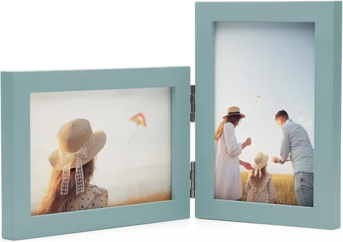 Miniatura 44 de Marcos de Fotos Dobles 4x4 con Bisagras Plegables en Negro para Colgar en la Pared o Poner en Mesa, Hechos de Madera de Pino con Vidrio Real P-44 *