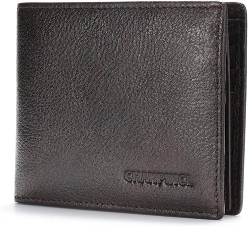 Miniatura 57 de Billetera de piel triple con bloqueo RFID para hombre con 2 ventanas de identificación, 2 compartimentos para efectivo, 6-8 ranuras para tarjetas