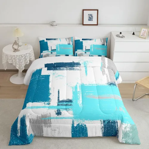 Miniatura 51 de Feelyou Edredón Abstracto Juego de edredón de arte abstracto moderno para niños y niñas, color morado, azul, negro, juego de ropa de cama para Multi