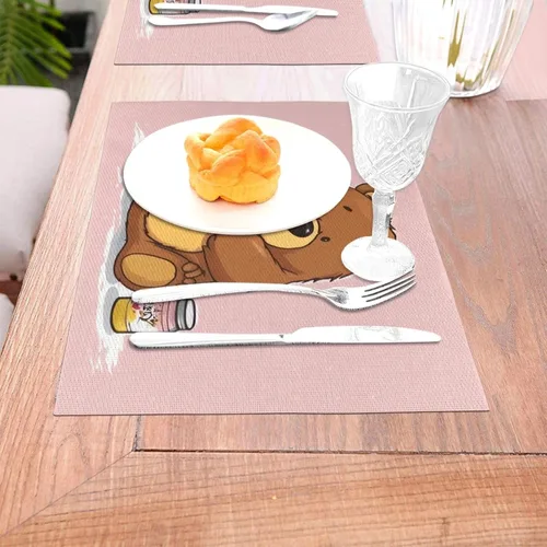 Miniatura 3 de 6 PCS PVC Placemats Set Place Mats Bear Holding Bottle of Honey Non-Slip Weave Place Mats 12" x 18" Farmhouse Table Mat Set for Family Dinners