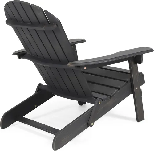 Miniatura 5 de Benjara Libo Outdoor Adirondack Chair- Gray Acacia Wood Frame- Slat Panels