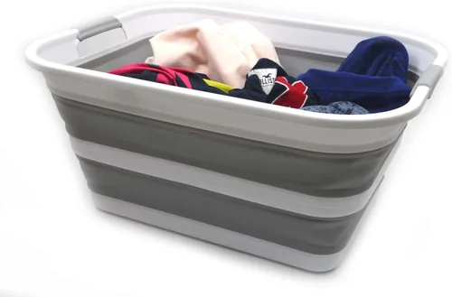 Miniatura 4 de SAMMART Cesta plegable de plástico para la ropa sucia de 42 litros, contenedor de almacenamiento plegable y organizador, tina de lavado portátil