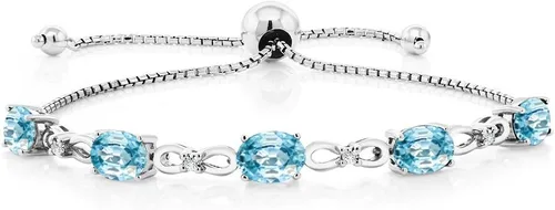 Miniatura 34 de Gem Stone King Pulsera de tenis de diamantes cultivados en laboratorio con piedra natal de 3-6 quilates para mujer, plata de ley 925, ovalada