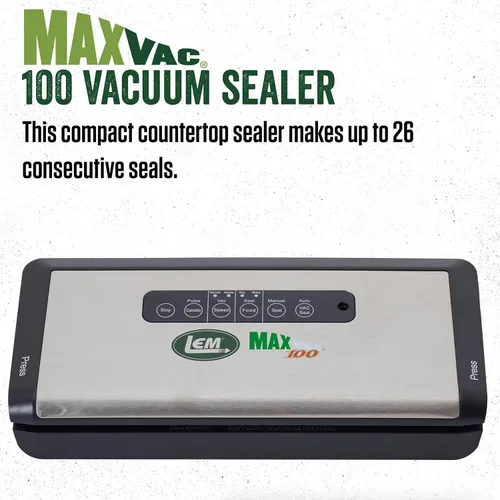 Miniatura 2 de LEM Productos MaxVac 100 Sellador al vacío de plástico con barra de sellado de 12 pulgadas, plata y negro