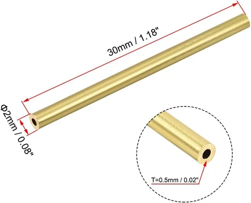 Miniatura 3 de uxcell Tubo redondo de latón, 0.079 in de diámetro exterior 0.020 in de grosor de pared 1.181 in de longitud, tubo sin costuras para manualidades