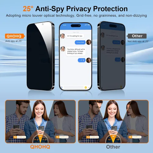 Miniatura 2 de QHOHQ - Paquete de 3 protectores de pantalla de privacidad para iPhone Air+3 protectores de lente de cámara, vidrio templado antiespía de 25°