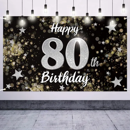 Miniatura 41 de Decoración de feliz cumpleaños 37, cartel grande de fondo de cumpleaños de 37 años con estrella de ensueño negro y plateado – Decoración de fiesta