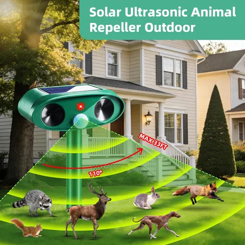 Miniatura 4 de Paquete de 2 repelentes solares ultrasónicos de animales para exteriores, repelente de ciervos Sonic Fortress Pro, resistente a la intemperie