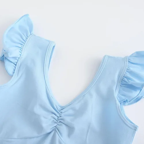 Miniatura 6 de HIPPOSEUS Leotardos de gimnasia de ballet para niñas, con volantes, manga corta, ropa de ballet para baile, Y-07