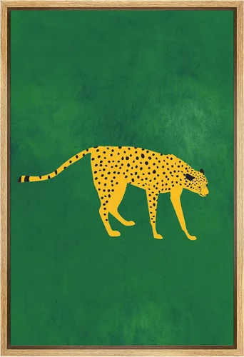 SIGNWIN Lienzo Enmarcado Impresión Arte de Pared Decoración de Habitación Preppy Guepardo Africano Gato Fondo Verde Naturaleza Silvestre Dibujos