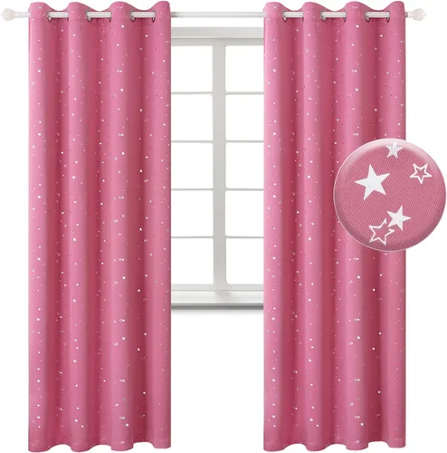 Miniatura 17 de BGment Cortinas opacas para dormitorio infantil, con aislamiento térmico, con ojales, estampado de estrellas plateadas, cortinas para oscurecer