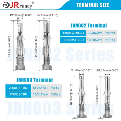 Miniatura 2 de JRready ST6526 120 Pares Kit de conectores de pines 093" 062" Cables eléctricos automotrices terminales macho y hembra Conector de pines 14-20AWG