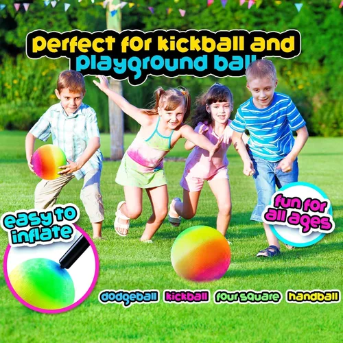 Miniatura 4 de PlayBolt Rainbow Playground Ball - Pelota inflable de goma de 8.5 pulgadas (paquete de 1) para niños y adultos, juegos en interiores y exteriores