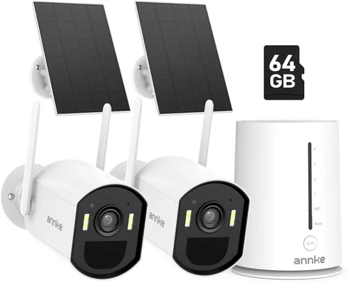 ANNKE Cámara de Seguridad Solar Inalámbrica de 5MP para Exteriores, Sistema de Vigilancia Doméstica, Kit de 4 canales y 2 cámaras tipo bala 4MP 2K,
