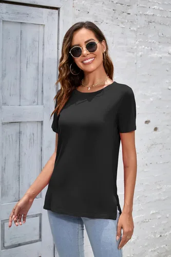 Miniatura 3 de Herou - Camisetas de manga largamanga corta para mujer, estilo informal, con división lateral