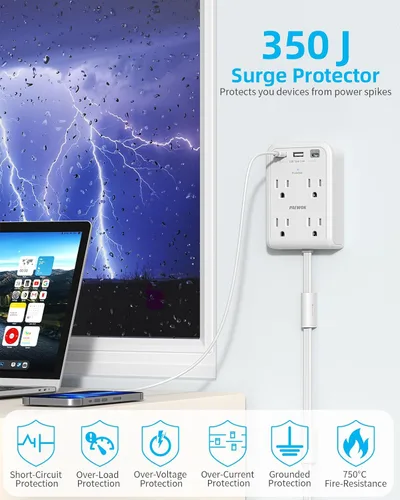 Miniatura 6 de Extensor de tomacorriente eléctrico plano, Blanco