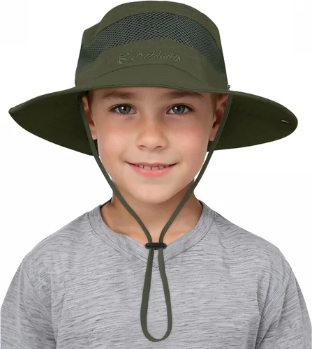 Sombrero de sol para niños al aire libre UPF 50+ sombreros de sol de ala ancha para niños, sombrero de pesca, sombrero de pesca de 5 a 12 años