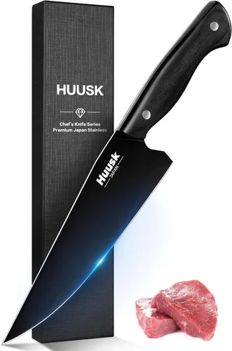 Miniatura 8 de Huusk Cuchillo japonés Santoku de 7 pulgadas, cuchillo de chef profesional para cocina con mango de resina, acero inoxidable de alto carbono