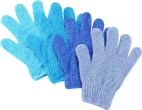 Slick- Guantes exfoliantes, 4 piezas, exfoliante de piel para cuerpo, guantes de baño/exfoliante, accesorios de ducha para mujeres, guante exfoliante