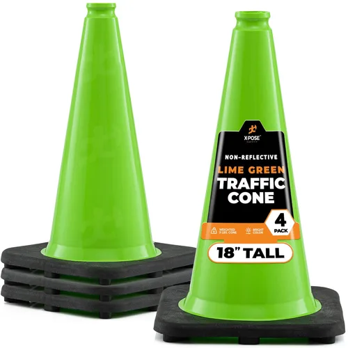 Miniatura 41 de Xpose Safety Cono de tráfico verde lima de 28 pulgadas, paquete de 4, cono de seguridad de PVC de alta calidad para estacionamiento, precaución