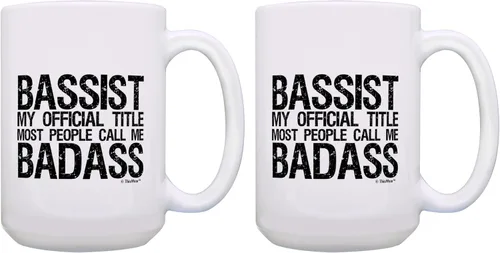 Miniatura 10 de ThisWear Taza de café con diseño de bajo y guitarra, para músico, título oficial, color blanco
