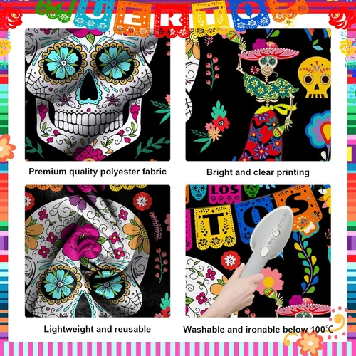 Miniatura 5 de Avezano Telón de fondo del Día de los Muertos, 5 x 3 pies, diseño de calavera de azúcar mexicana, fondo de fotografía de Dia DE Los Muertos