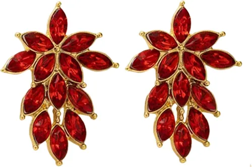Aretes vintage con diamantes de imitación con purpurina, coloridos aretes de cristal a la moda, bohemios, en forma de hoja, joyería de boda y baile