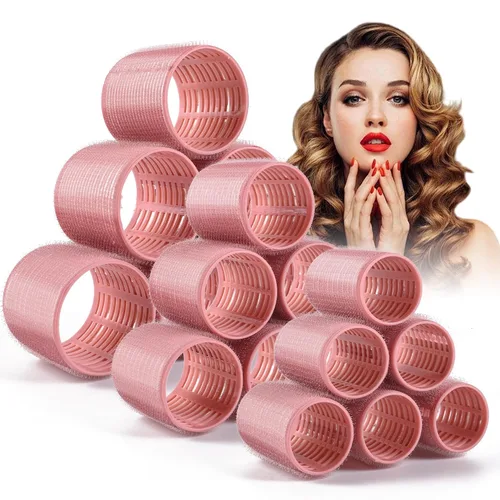 Juego de rodillos térmicos de cerámica para mujer, 18 rizadores sin calor para aspecto de soplado, rodillos grandes sin calor para cabello largo,