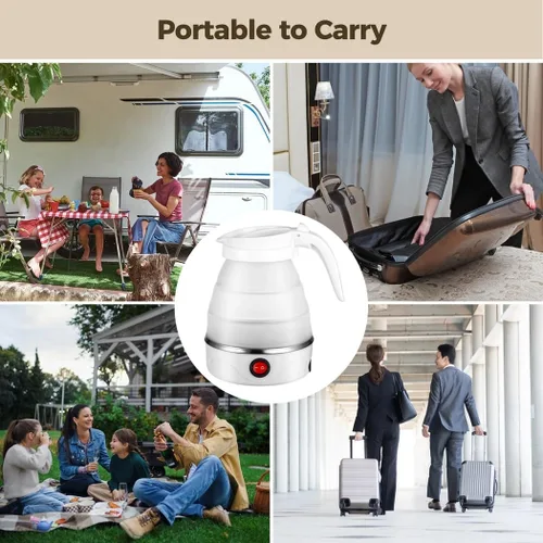 Miniatura 6 de Hervidor eléctrico portátil de 110 V 600 W, caldera de agua plegable de silicona de tamaño de viaje de 0.6 L, pequeña tetera eléctrica para café