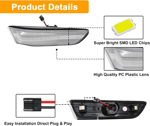 Miniatura 6 de luces direccionales laterales LED compatibles con G35 2D Coupé 2003-2007 / para Skyline V35 Coupé 2002-2007, lámparas de luces direccionales Luces