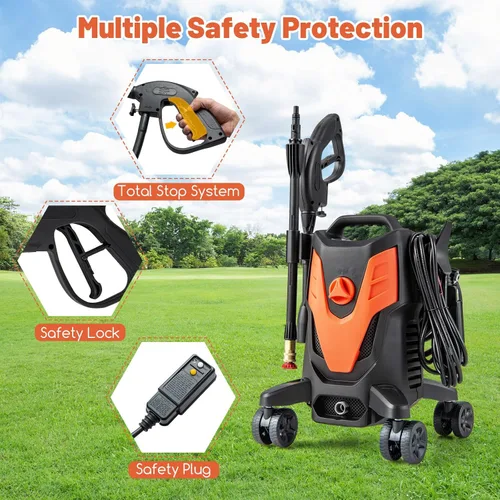Miniatura 5 de Goplus Lavadora a presión eléctrica, 2400 PSI 1.7 GPM Lavadora de alta presión con 4 boquillas rápidas y ruedas universales, lavadora a presión