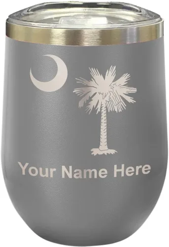 Miniatura 24 de LaserGram Vaso de vino de acero inoxidable de doble pared, bandera de Carolina del Sur, grabado personalizado incluido (rosa)