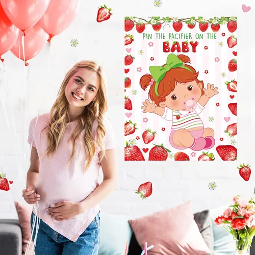 Miniatura 6 de Faccito Juego pon el chupón para baby shower Decoraciones para fiesta de baby shower Incluye póster grande 24 pegatinas de chupete Juego con venda