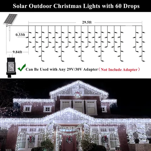 Miniatura 4 de KiflyTooin Luces Solares de Navidad para Exteriores Impermeables Luces de Cortina para Decoraciones de Navidad 320 LED 29.5 pies 60 Gotas, Luces