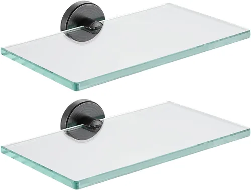 Miniatura 45 de JQK Estantería de baño de vidrio bronce, estante con toallero de 15 pulgadas de vidrio templado, almacenamiento para ducha de 16 por 5 pulgadas