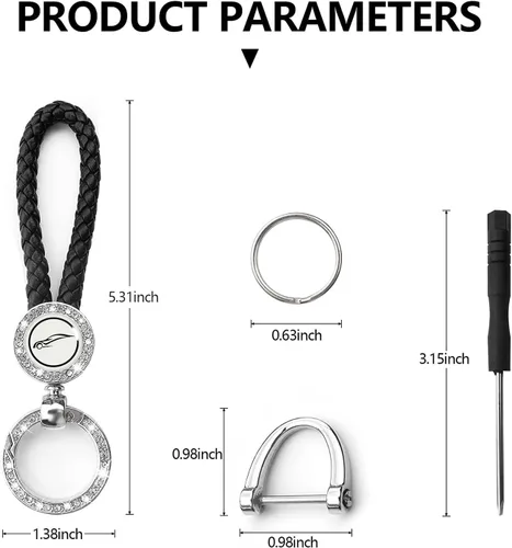 Miniatura 2 de Bling - Llavero de cuero de metal para automóvil, soporte universal de cuero con anillo en D giratorio de 360 grados y destornillador (negro)