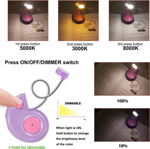 Miniatura 3 de Luz de libro, luz de lectura LED, luces de lectura para libros en la cama, luz de lectura de libros recargable por USB, luz de libro regulable de 3