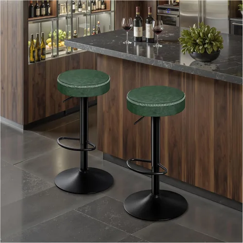 Miniatura 12 de STOOLINK Juego de 2 taburetes de bar ajustables sin respaldo de cocina con asiento redondo, taburetes de bar giratorios de 360° de altura de Gris