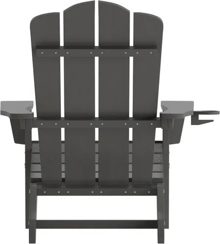 Miniatura 8 de Flash Furniture Newport Adirondack - Silla Adirondack con soporte para tazas, silla Adirondack de poliresina resistente a la intemperie, color gris