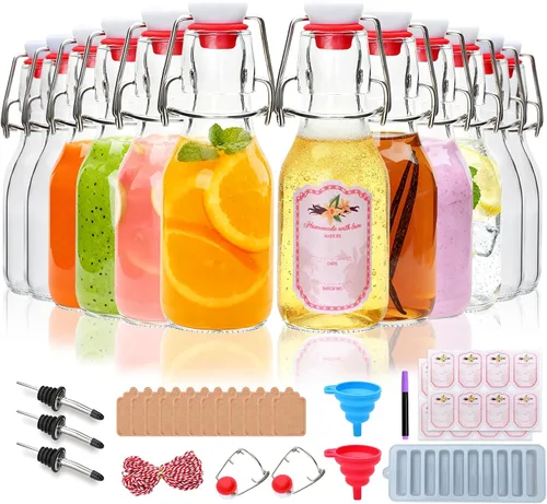Paquete de 12 botellas de vidrio con tapa abatible de 4 onzas con tapas herméticas, botellas de vidrio con tapa abatible para elaboración casera,