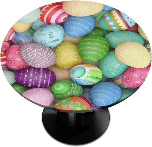 Mantel redondo con diseño de huevos coloridos de Pascua, con borde elástico, impermeable, lavable, para cocina, fiestas, bodas, interiores,