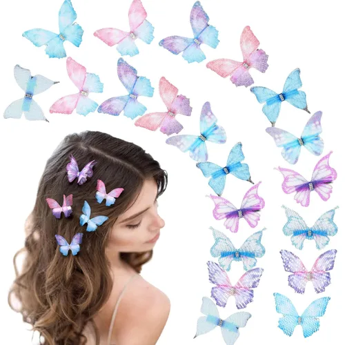 Miniatura 7 de 18 pinzas para el cabello con diamantes de imitación de mariposa para adolescentes y mujeres, clips de mandíbula Y2K con purpurina, lindos regalos