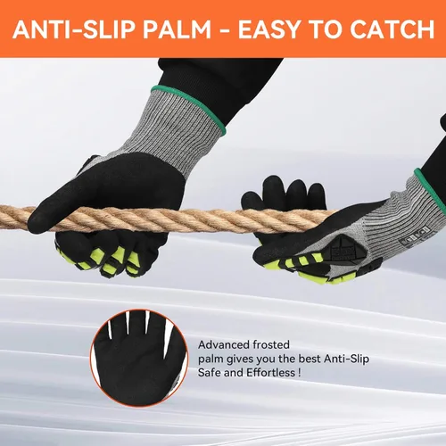 Miniatura 6 de 2 pares de guantes de trabajo de seguridad, guantes de impacto para hombres y mujeres, resistentes a los cortes, antideslizantes, de trabajo pesado