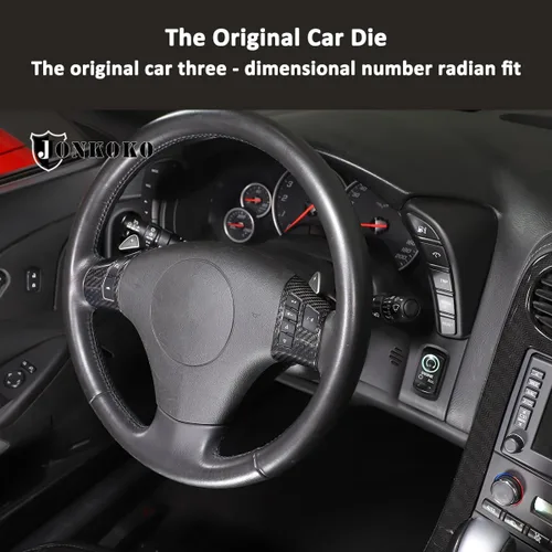 Miniatura 3 de Adhesivos de botón de volante de automóvil de fibra de carbono suave para Chevrolet Corvette C6 2005-2013 (100% fibra de carbono real, negro)