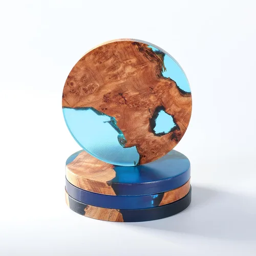 Juego de posavasos para bebidas, posavasos de bar de madera, posavasos de resina para mesa de café, arte decorativo de sobremesa, único, hecho a