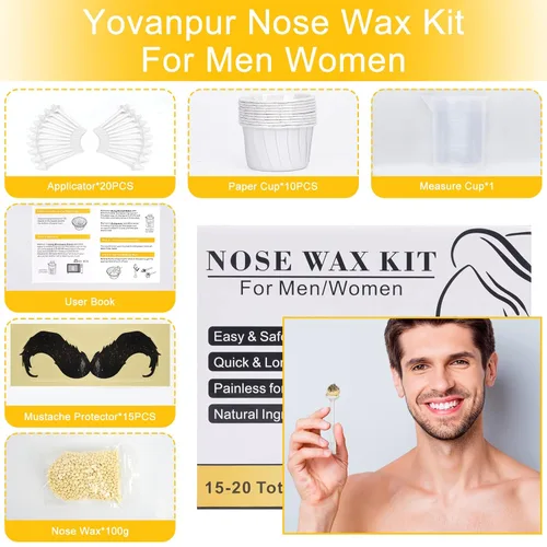Miniatura 3 de Kit de cera para nariz para hombres y mujeres, kit de depilación nasal Yovanpur con 100g de granos de cera para el pelo de la nariz (15-20 USOS), 20