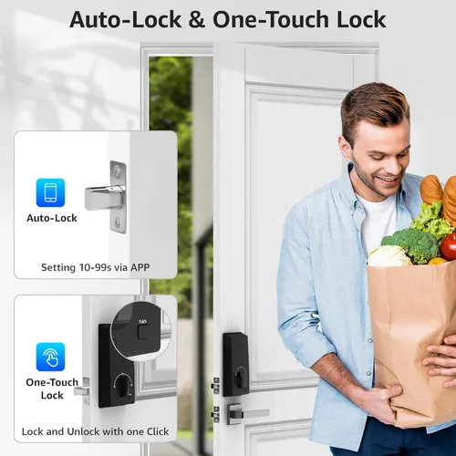 Miniatura 5 de LOCK&SOLVER Cerradura de puerta con teclado con asa, cerraduras inteligentes para puerta delantera, cerradura de entrada sin llave, cerradura