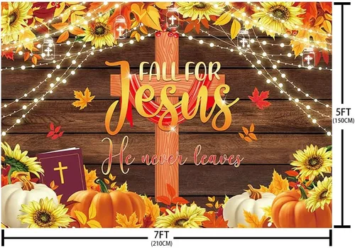 Miniatura 5 de AIBIIN Fondo de otoño de 7 x 5 pies, decoración de fiesta de Acción de Gracias, religión cristiana, fondo de poliéster, pancarta de calabaza