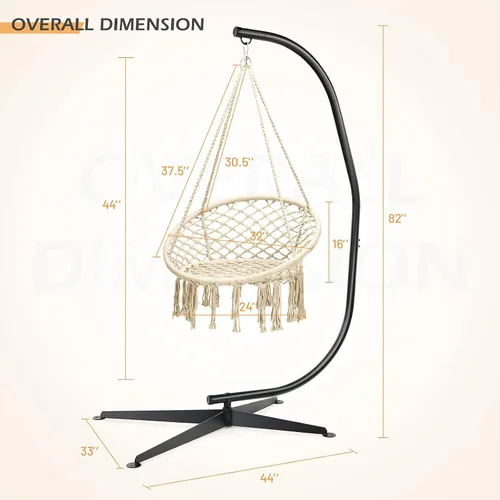Miniatura 5 de Giantex Hamaca Swing Silla con soporte, cuerda de algodón tejida a mano con soporte de acero sólido resistente C, hamaca colgante al aire libre